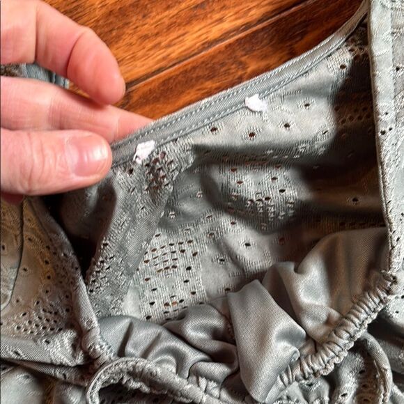 Brown Ribbed Sweater and Green Lace crop Top - Picture 3 of 12